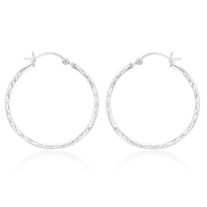 Sterling Silver Diamond Cut 30mm Hoop Earrings