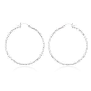 Sterling Silver Diamond Cut 40mm Hoop Earrings