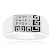 Load image into Gallery viewer, Sterling Silver Cubic Zirconia And Greek Pattern On Gents Ring