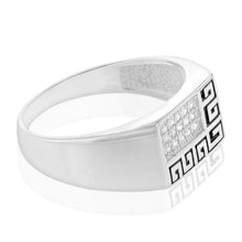 Load image into Gallery viewer, Sterling Silver Cubic Zirconia And Greek Pattern On Gents Ring