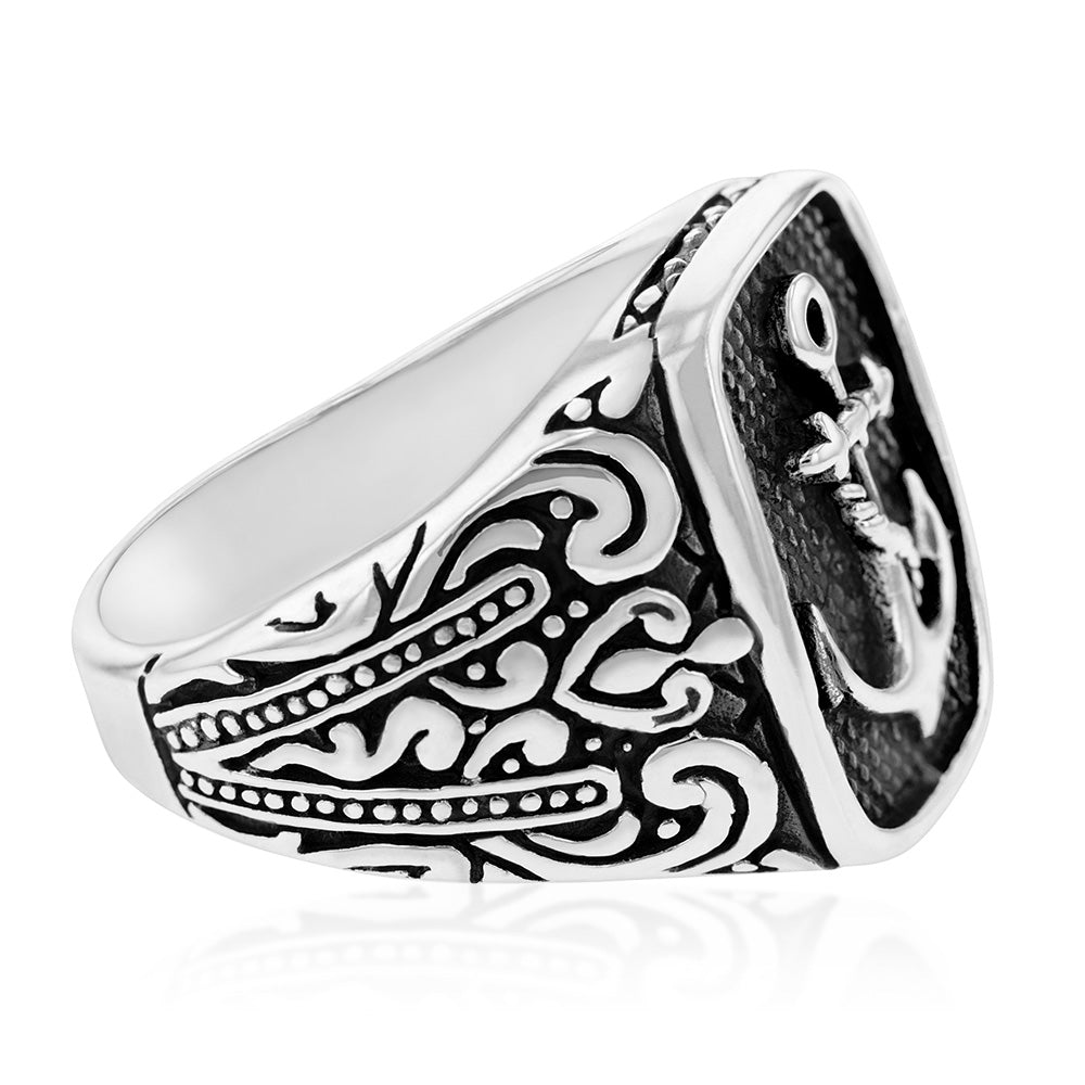 Sterling Silver Rectangle Antique Engraved Ring