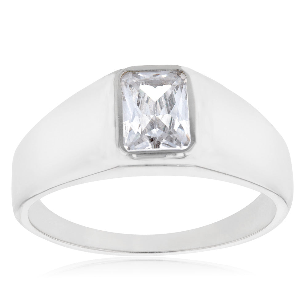 Rectangular Cz Rings Sterling Silver Cubic Zirconia Rectangular Ring– Shiels Jewellers