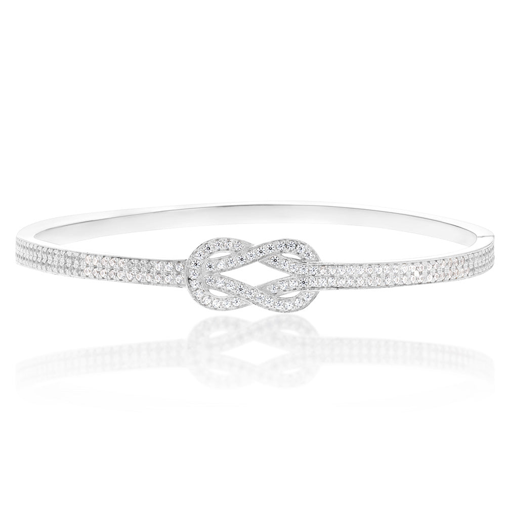 Sterling Silver Cubic Zirconia Knot Hinged Bangle