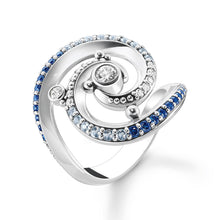 Load image into Gallery viewer, Thomas Sabo Sterling Silver Ocean Curled Wave Blue Cubic Zirconia Ring