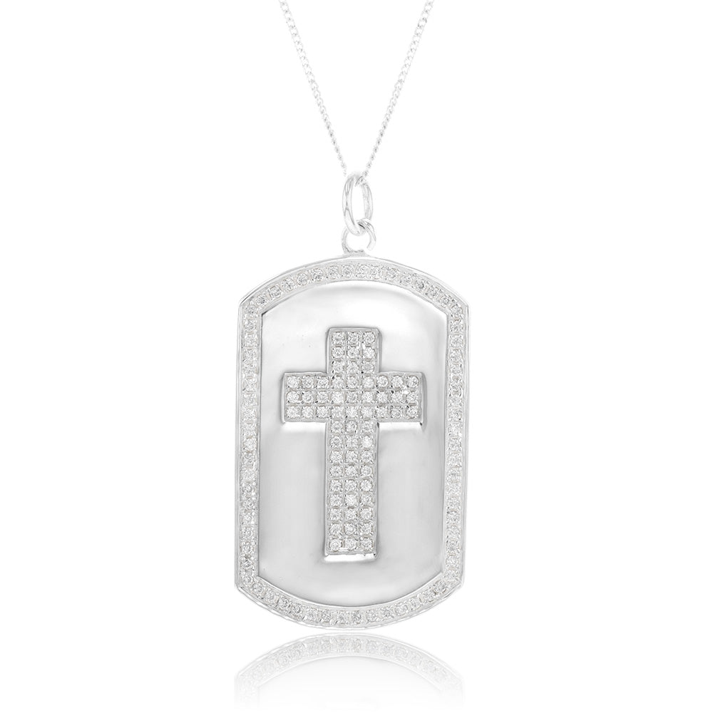 Sterling Silver Textured Cross On The Dog Tag Pendant
