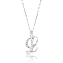 Load image into Gallery viewer, Sterling Silver Rhodium Plated Cubic Zirconia Script &quot;L&quot; Initial Pendant