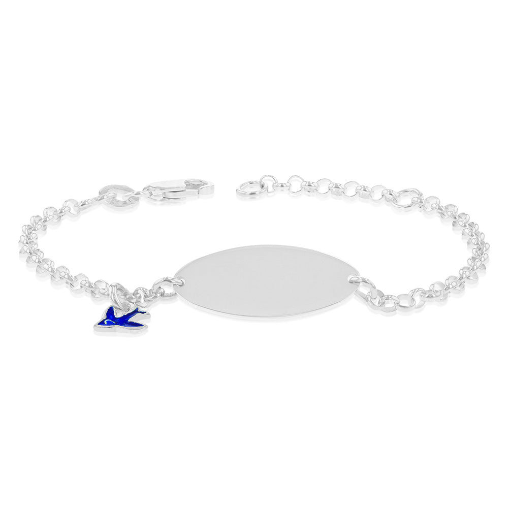 Sterling Silver Blue Bird Charm Belcher ID 13+2cm Bracelet