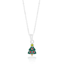 Load image into Gallery viewer, Sterling Silver Green Enamel Christmas Tree Pendant On 45cm Chain