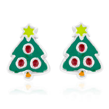 Load image into Gallery viewer, Sterling Silver Green Enamel Christmas Tree Stud Earring