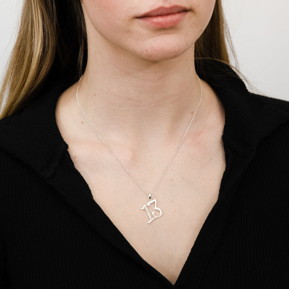 13 Chain Sterling Silver Cubic Zirconia On Number