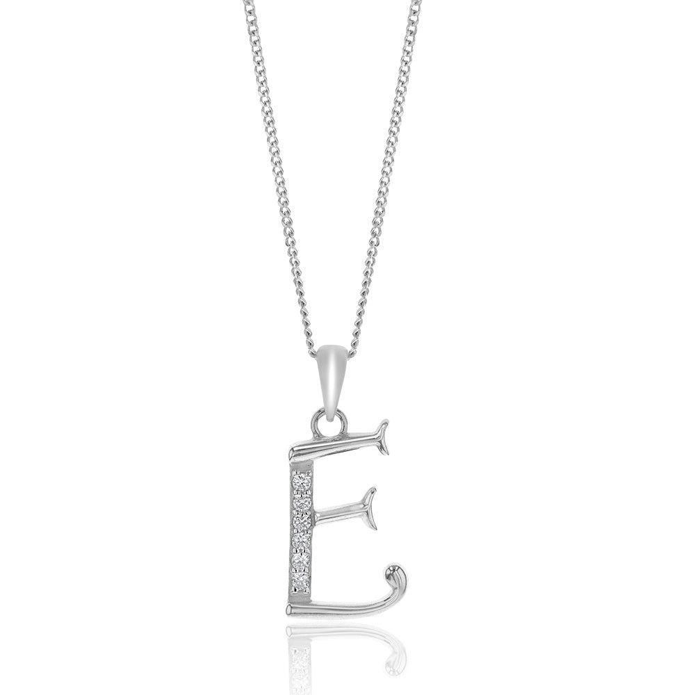 Sterling Silver Cubic Zirconia Cursive Initial