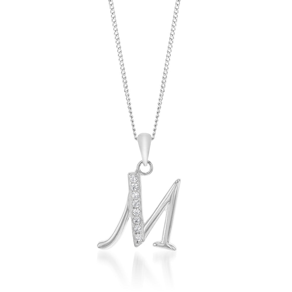 Sterling Silver Cubic Zirconia Cursive Initial