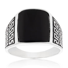 Load image into Gallery viewer, Sterling Silver Black Square With Greek Pattern Gents Ring