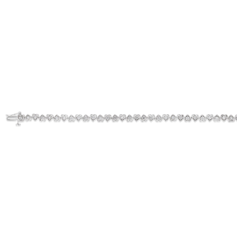 Sterling Silver 1/5 Carat Diamond Heart Bracelet 18.5cm