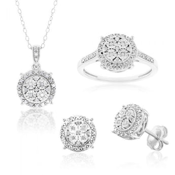 Sterling Silver 1/3 Carat Diamond Pendant Earring and Ring Set