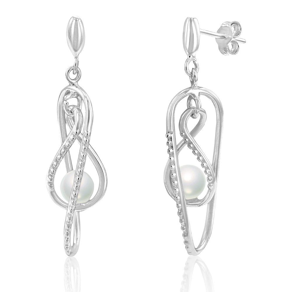 Sterling Silver Pearl And Cubic Zirconia Fancy Drop Earrings Shiels