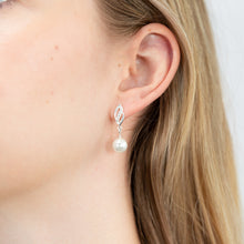 Load image into Gallery viewer, Sterling Silver Pearl And Cubic Zirconia Fancy Drop Earrings