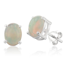 Load image into Gallery viewer, Sterling Silver Natural Solid Opal Oval Studs