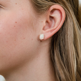 Sterling Silver Natural Solid Opal Oval Studs