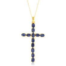 Load image into Gallery viewer, Sterling Silver Yellow Gold Plated 6.00ct Natural Sapphire Cross Pendant