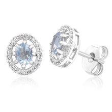 Load image into Gallery viewer, Sterling Silver 0.89ct Aquamarine and White Zircon Oval Halo Stud Earrings