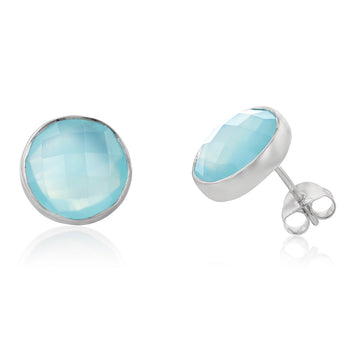 Sterling Silver 9.00 Carat Blue Agate Round Studs
