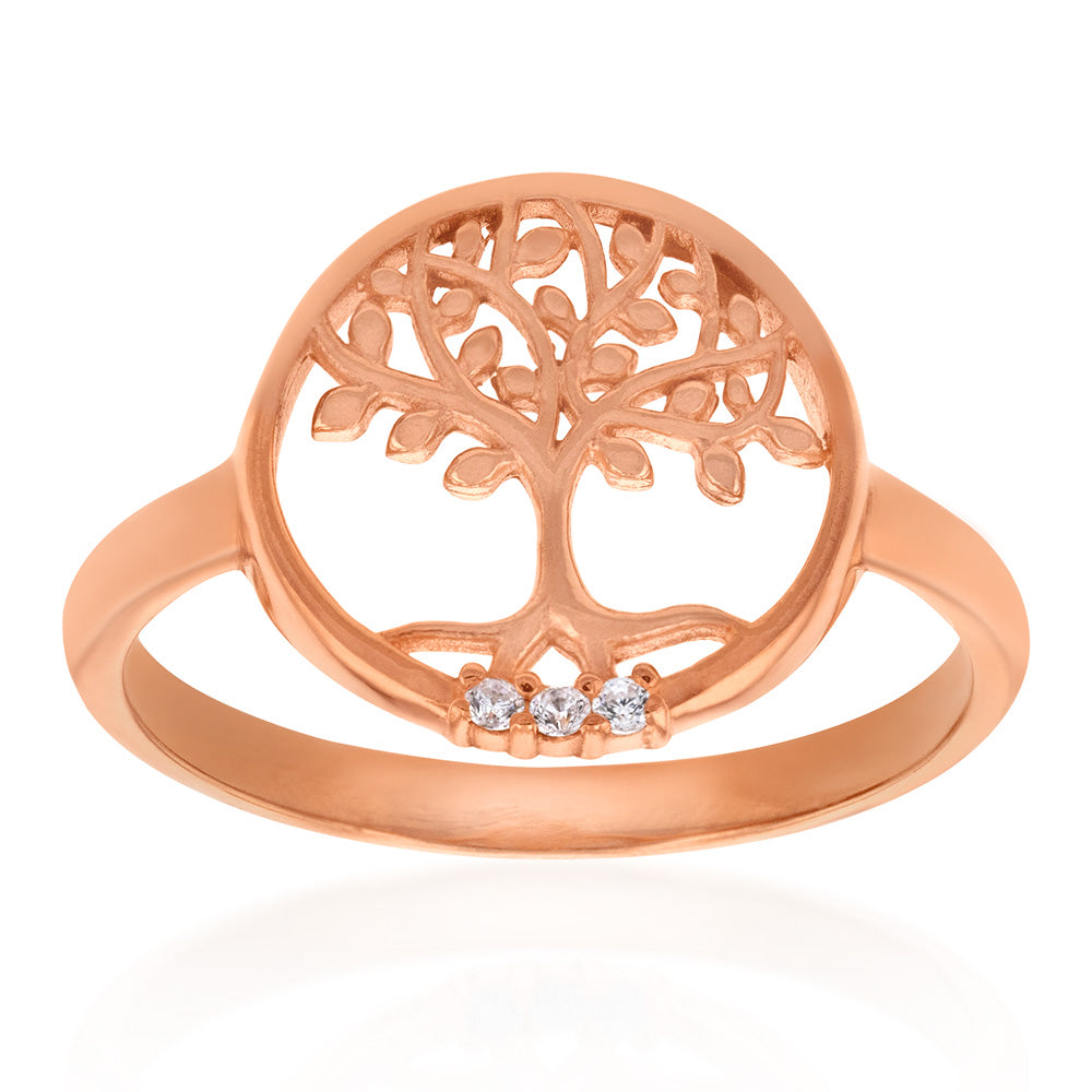 Sterling Silver Rose Gold Plated Tree Of Life Ring – Shiels Jewellers