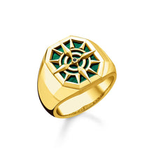 Load image into Gallery viewer, Thomas Sabo Sterling Silver Gold Plated Malachite Compass Signet Ring