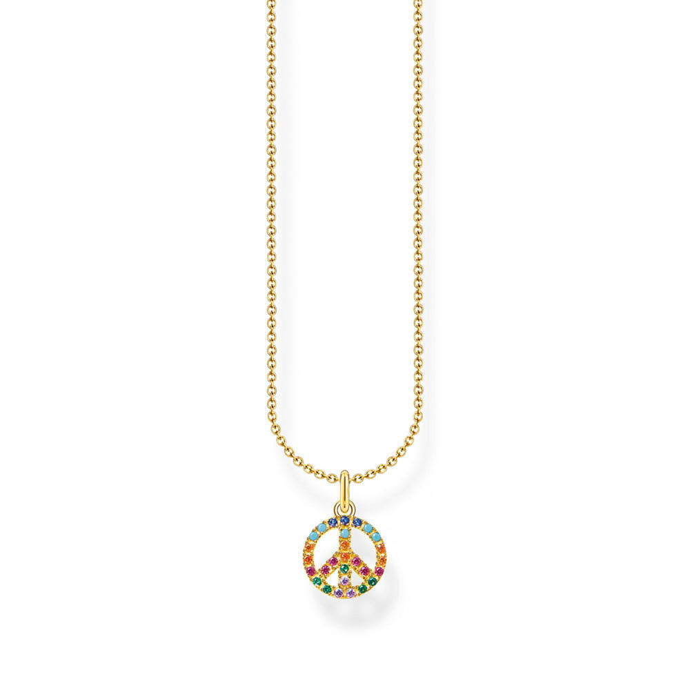 Thomas Sabo Sterling Silver Gold Plated Charm Club Rainbow Peace Pendant On Chain