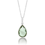 Sterling Silver 6.25ct Green Amethyst Pear Pendant on Chain