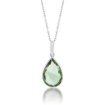 Sterling Silver 6.25ct Green Amethyst Pear Pendant on Chain