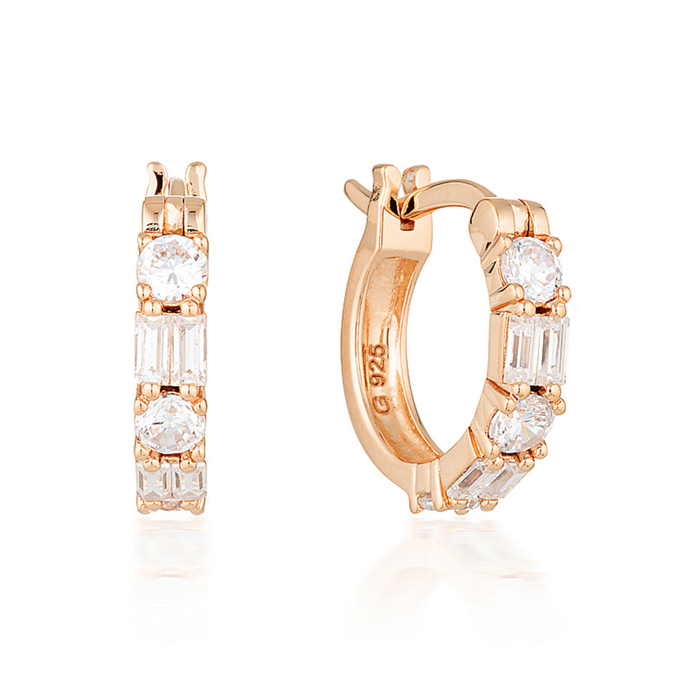 Orecchini A Cerchio Huggie Con Zirconia Cubica, Placcato Oro Rosa 14k, 13x15 Mm, JOLCHIF