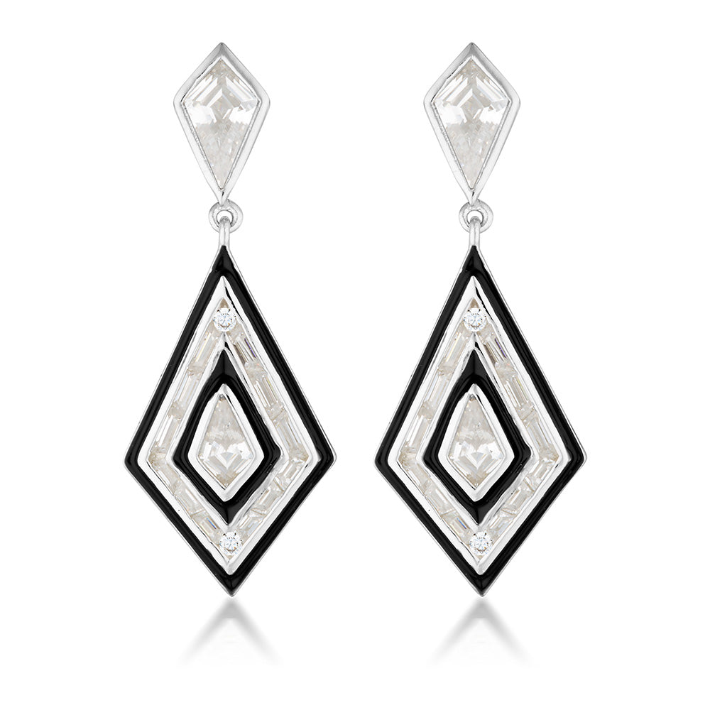 Georgini Reflections Sterling Silver And Black Enamel Art Deco Drop Earrings