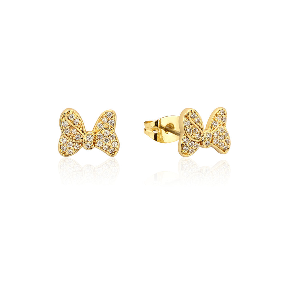 Disney Gold Plated Sterling Silver Minnie Mouse CZ Bow Stud Earrings