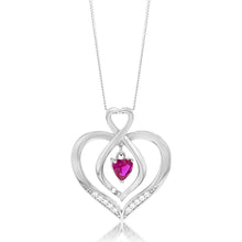 Load image into Gallery viewer, Sterling Silver Rhodium Plated White CZ And Created Ruby Infinity On Heart Pendant