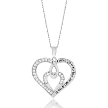 Load image into Gallery viewer, Sterling Silver Rhodium Plated White Cubic Zirconia Inscription Fancy Heart Pendant