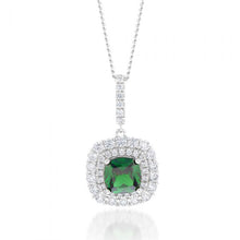Load image into Gallery viewer, Sterling Silver Rhodium Plated Green And White Cushion Pendant