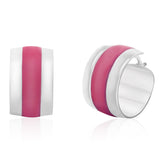 Sterling Silver Pink Enamel On Wide Hoop Earrings