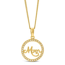 Load image into Gallery viewer, Sterling Silver Gold Plated Cubic Zirconia Round Mom Pendant