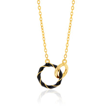 Load image into Gallery viewer, Sterling Silver Gold Plated Black Enamel 2 Ring Pendant On 45.5cm Chain