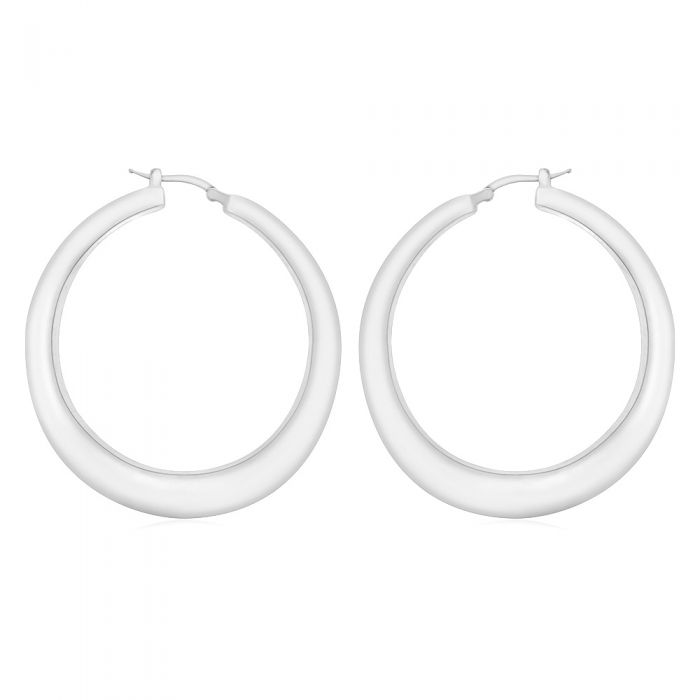 Sterling Silver Rhodium Plated 50mm Graduated Creole Earrings