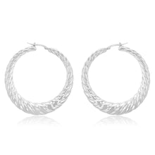 Load image into Gallery viewer, Sterling Silver Rhodium Plated 50mm Graduated Twisted Creole Earrings