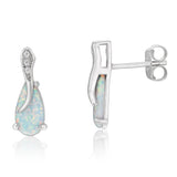 Sterling Silver Rhodium Plated Cubic Zirconia Synthetic Opal Crossover Earrings