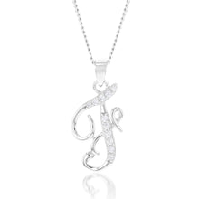 Load image into Gallery viewer, Sterling Silver Rhodium Plated Cubic Zirconia Script &quot;F &quot; Initial Pendant