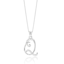 Load image into Gallery viewer, Sterling Silver Rhodium Plated Cubic Zirconia Script &quot;Q &quot; Initial Pendant