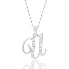 Load image into Gallery viewer, Sterling Silver Rhodium Plated Cubic Zirconia Script &quot;U &quot; Initial Pendant