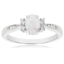Load image into Gallery viewer, Sterling Silver Rhodium Plated Cubic Zirconia Synthetic Opal Ring