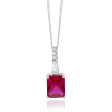 Load image into Gallery viewer, Sterling Silver Rhodium Plated Created Ruby And Cubic Zirconia Pendant