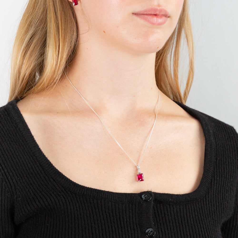 Sterling Silver Rhodium Plated Created Ruby And Cubic Zirconia Pendant