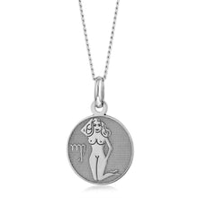 Load image into Gallery viewer, Sterling Silver Rhodium Plated Round Zodiac Virgo Pendant